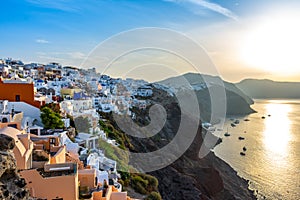 Unique architecture of Oia Santorini`s houses on the cliff