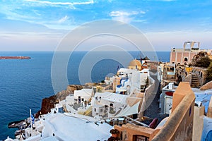 Unique architecture of Oia Santorini`s houses on the cliff