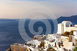 Unique architecture of Oia Santorini`s houses on the cliff