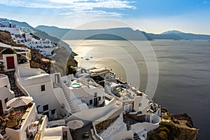 Unique architecture of Oia Santorini`s houses on the cliff