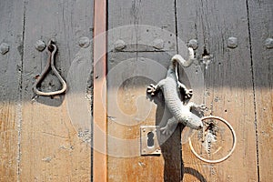 Unique art doorknocker in Frigiliana, Spanish white village Andalusia