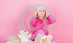 Unique attachments to stuffed animals. Teddy bears improve psychological wellbeing. Child small girl playful hold teddy