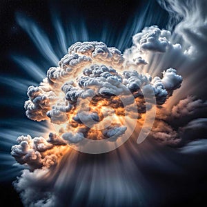 Unique backlit cloud burst creation of a thunderhead