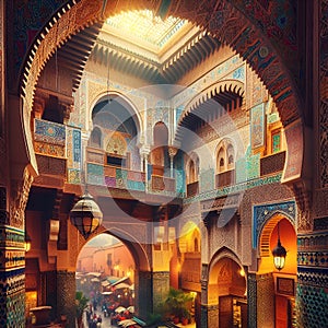 Unique and beautiful of Marocco, bustling souks, exotic aromas of Marakech, culture, tradition, labyrinthine alleyways, market