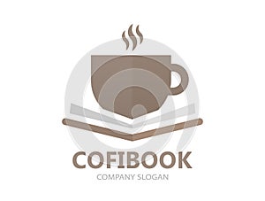 Unique book and a cup of coffee logo combination design template