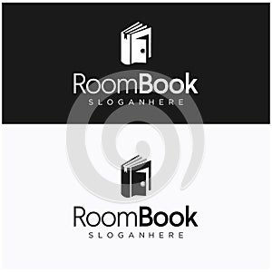 Unique book and door logo combination design template. Knowledge room book logo with creative open door Vector silhouette