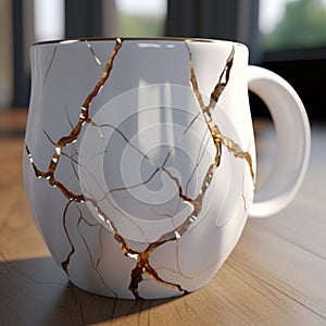 Unique Broken Mug With Gold Detail - Realistic 3d Design