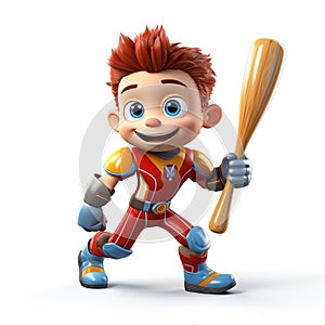 Unique Bryce 3d Cartoon Character: Boy In Sports Suit With Baseball Bat photo