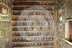 Unique ceiling paintings in Debre Birhan Selassie church, Gondar, Ethiopia.