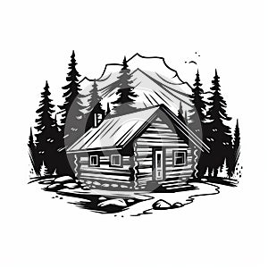 Unique Character Design: Bold Stencil Cabin Illustration