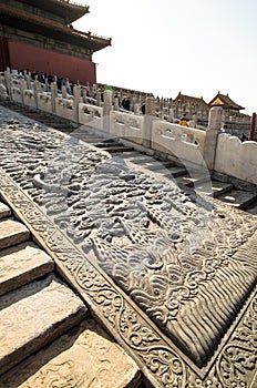 Unique Chinese Carvings on Pathway in Ancient Forbidden City
