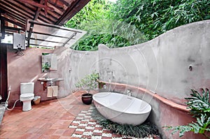 Unique and classic outdoor bathroom