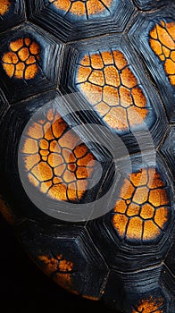 Unique close-up of a tortoise shell showcasing vibrant patterns and textures