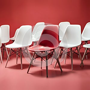 Unique concept red chair stands out among white counterparts