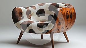 Unique cowhide armchair with wooden frame and stylish design photo