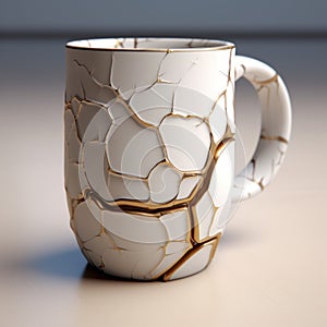 Unique Cracked Mug With Gold Foil 3d Illustration