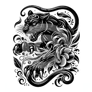A unique design of charming panther, againts white background, tattoo design, body art, logo, t-shirt prints, animal