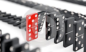 Unique domino tile among other dominoes on white background