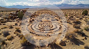 A unique and enchanting scene of mysterious circles amidst the harshness of a desert environment