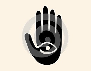 unique eye palm element symbol folklore mysticism hand vector art and motifs. silhouette art poster with palm hand icon photo