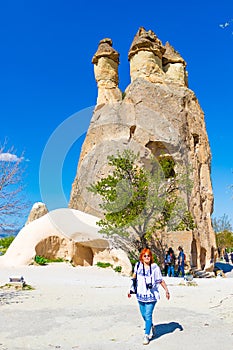 Unique Fairy Chimneys rock formation Cappadocia Turkey