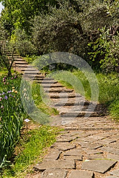 Beautiful garden and old steps the Giardino delll`Iris in Florence Italy