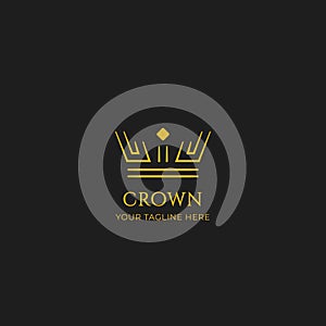 Unique gold crown logo icon in double line strip outline vector style