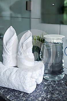 Unique hand towel set in modern bathroom