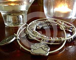 Unique handcrafted silver bracelets charms, crystals photo