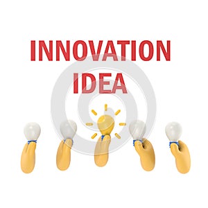 Unique idea. Hand holding lightbulb concept. Solution innovative technology. 3d illustration flat style design. Electric lamp