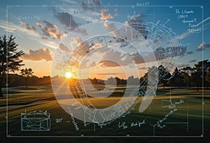 Sunrise Over Golf Course 8K Wallpaper Capturing the First Light of Day Hitting the Green, Creating a Warm and Inviting Scene.