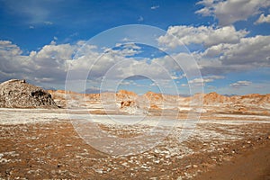 Unique Landscape of Salt Flats Beneath a Blue Sky in Chile`s Atacama Desert