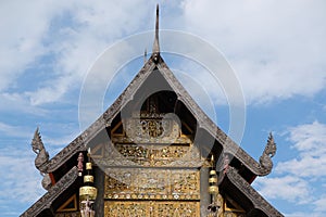 The unique Lanna style roof of temple Wat Phra That Lampang Luang in Lampang province