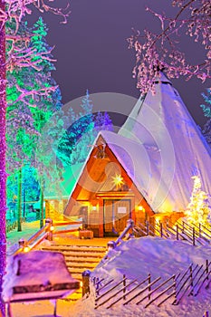Unique Lapland Suomi Houses Over the Polar Circle in Finland at Christmas Time photo