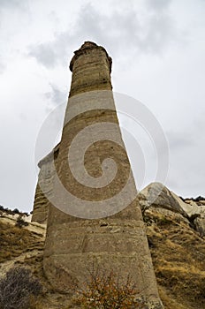 Unique limestone rock formations fairy chimney in the Love Valley in Cappadocia, Turkey