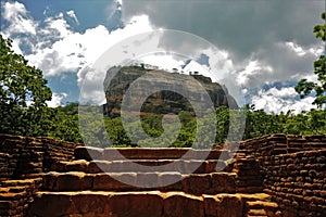 Unique Lion Mountain - Sigiriya. Ancient stone steps lead through the jungle
