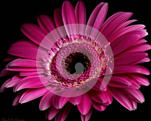 A unique magenta gerbera daisy reflecting light inwardly in the center. Trendy color of 2023 Viva Magenta.. AI