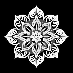 Unique Mandala Coloring Page With White Flower Design On Black Background