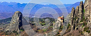 unique Meteora with hanging monasteries,Greece