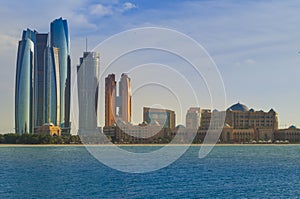 Unique modern Abu Dhabi skyline United Arab Emirates