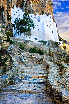 Unique monastery Panagia Hozovitissa on the cliff, Amorgos island,Greece