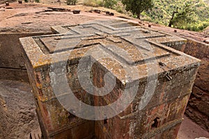 Unique monolithic rock-hewn Church of St. George, UNESCO World heritage, Lalibela, Ethiopia.