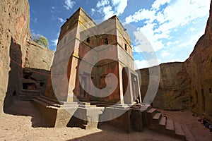 Unique monolithic rock-hewn Church of St. George, UNESCO World heritage, Lalibela, Ethiopia.