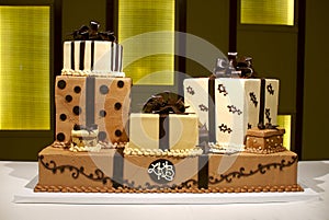 Unique Multi-Layered Brown and White Wedding Cake