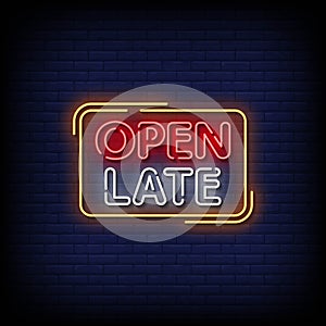 Open Late Neon Signs Style Text Vector