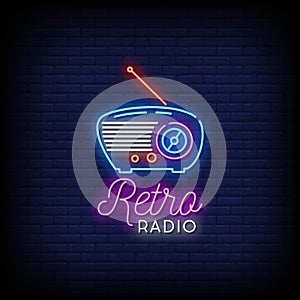 Retro Radio Logo Neon Signs Style Text Vector