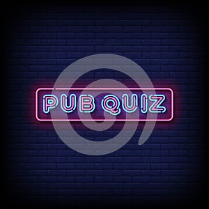 Neon Sign pub quiz with brick wall background vector photo