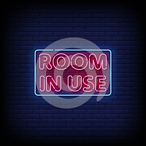 Neon Sign room in use with brick wall background vector