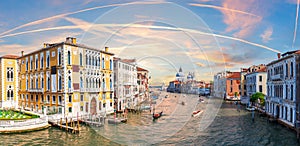 Unique panorama of Grand Canal and medieval houses of Venice, Italy