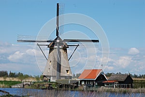 Unique panoramic view on windmills in Kinderdijk, Holland